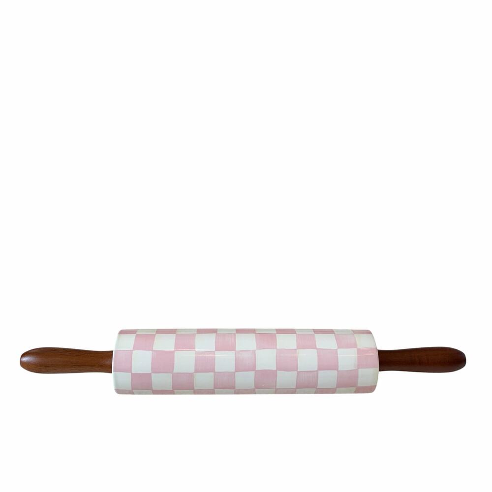 NEW Mackenzie-Childs Rosy Check Ceramic Rolling Pin